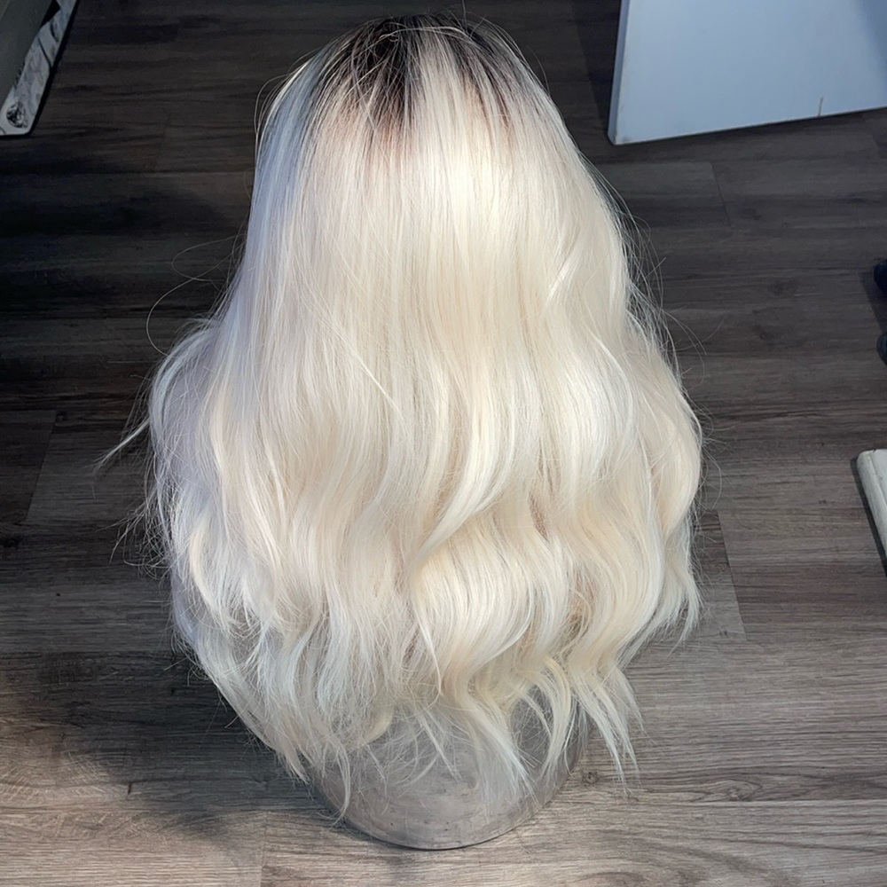 Bright blonde, synthetic wig with dark blended root 25 inches long #I